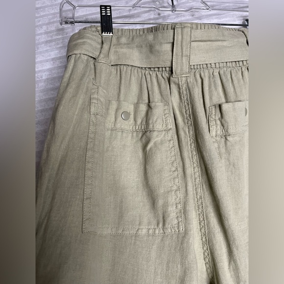 TAHARI 100% Linen khaki green pants womens L NWT belted high rise - Picture 11 of 14